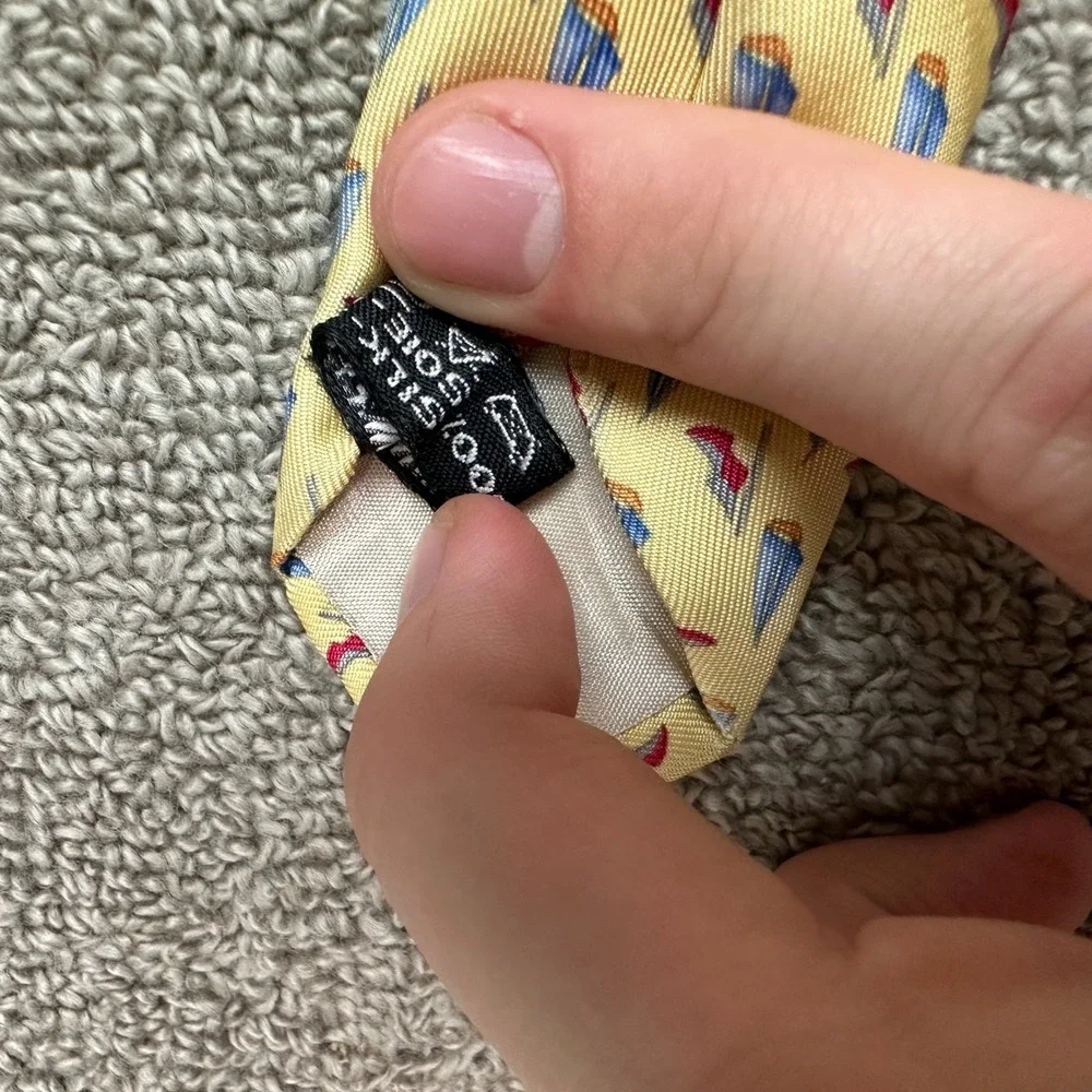 Salvatore Ferragamo Yellow Silk Tie Sailboat High Heel Shoe Novelty Print Italy